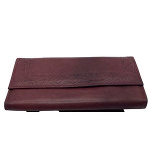 Amity Red Cowhide Leather Wallet Coin Purse Clutch 7.5” x 4”